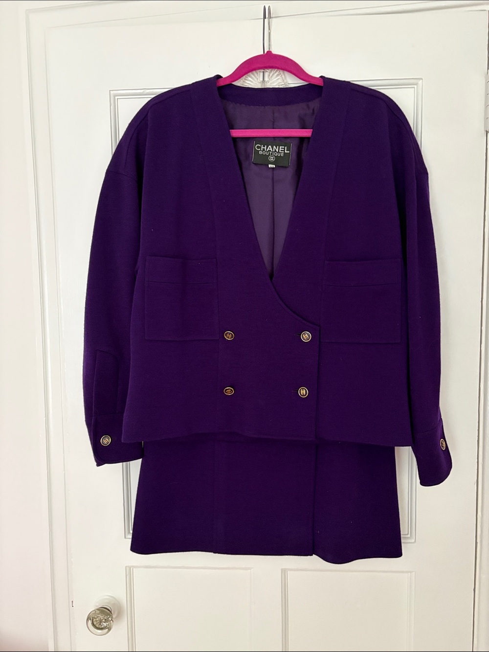 CHANEL Deep Purple Double-Breasted Suit - Silk Lined Blazer & Skirt